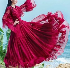 Custom Made To Order Tiered-Sleeve Smocked Ruffled Cocktail Gown plus1x-10x Y757