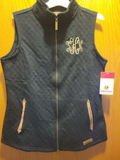 Marley Lilly Women's Size S Black Quilted Zip Vest Monogram Shn New With Tags