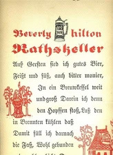 Beverly Hilton Hotel Rathskeller Menu Beverly Hills California 1960
