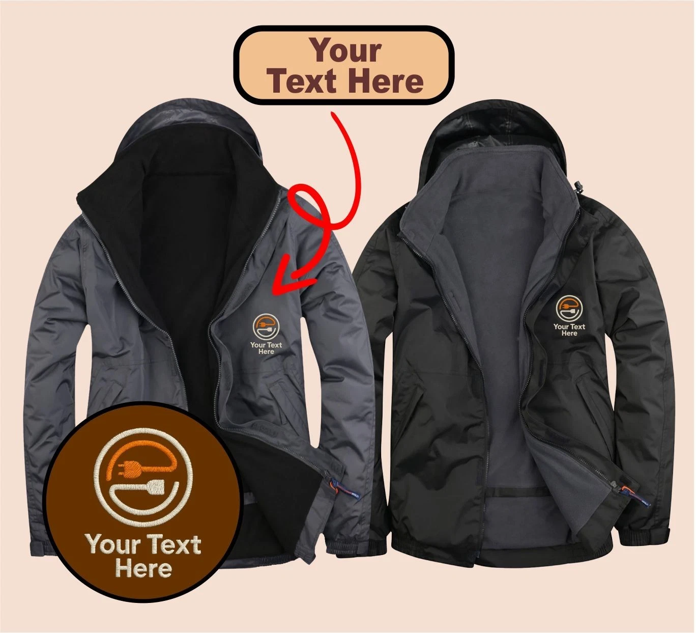 Personalised Embroidered Outdoor Jacket with Electrician Logo, Unisex Jacket
