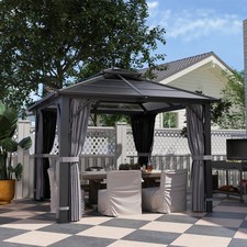 2.5x2.5 m Hardtop Gazebo with 7mm Polycarbonate Double Roof and Sides, Dark Grey