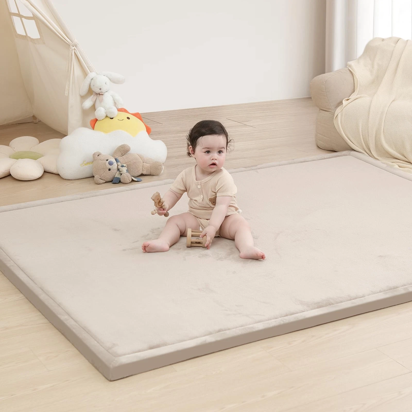 Baby Play Mat for Floor,1.3" Thick Memory Foam Tummy Time Mat,Soft Coral Velv...