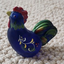 Fenton Hand Painted Handmade USA Art Glass Blue Rooster Figurine MPN 75