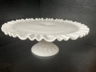 Vintage Fenton Pedestal Cake Stand Virginia Milk Glass Ruffled Edge 13”