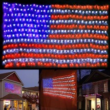 New American Flag Lights, Outdoor String Lights 420 LED Waterproof Led Flag...