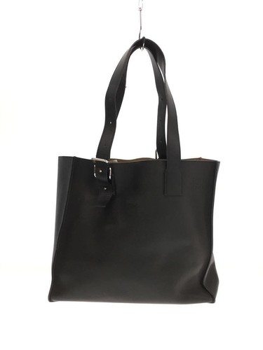 LOEWE tote bag horizontal NEGRO buckle leather black silver Used