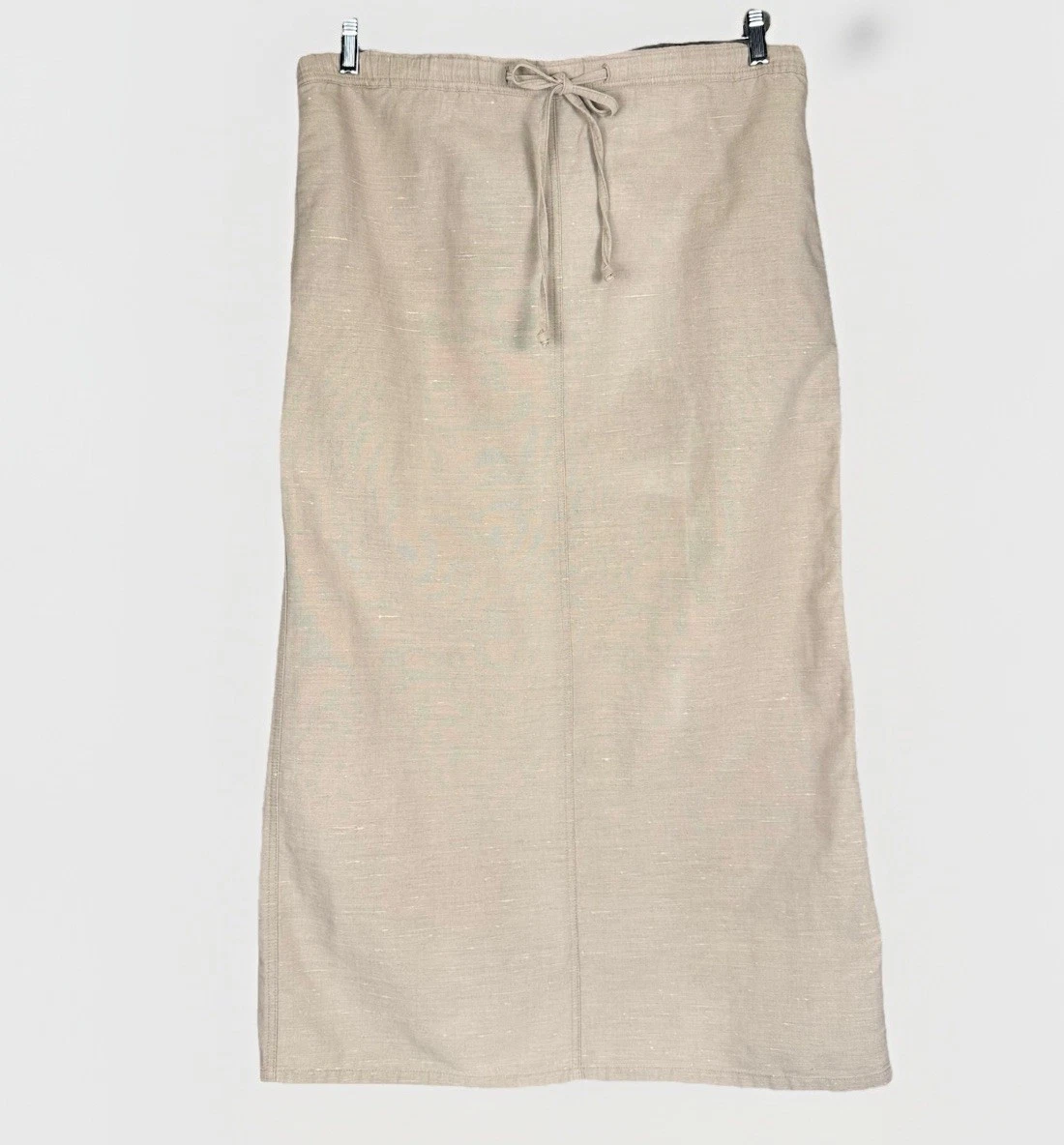 VTG Style Co A-Line Linen Blend Maxi Skirt Cream Drawstring Back Slit LG Pockets