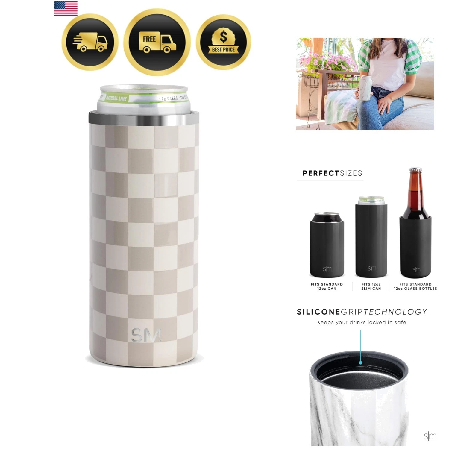 Skinny Can Cooler | Slim Insulated Stainless Steel Drink Sleeve Holder | Insu...