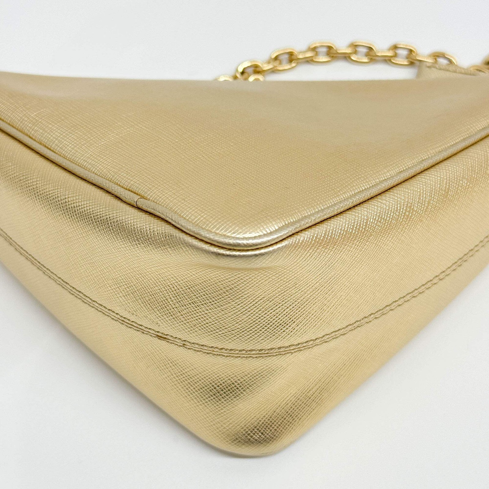 PRADA Triangle Gold Leather Two Way Bag thumbnail 13