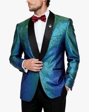 MY'S Men's Shiny Tuxedo Jacket, Sequin Slim Fit Blazer Suit for Party Size Large