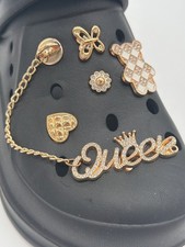 Gold-Plated Queen Chain Croc Charms Set With Rhinestone Accents  Assorted Desig