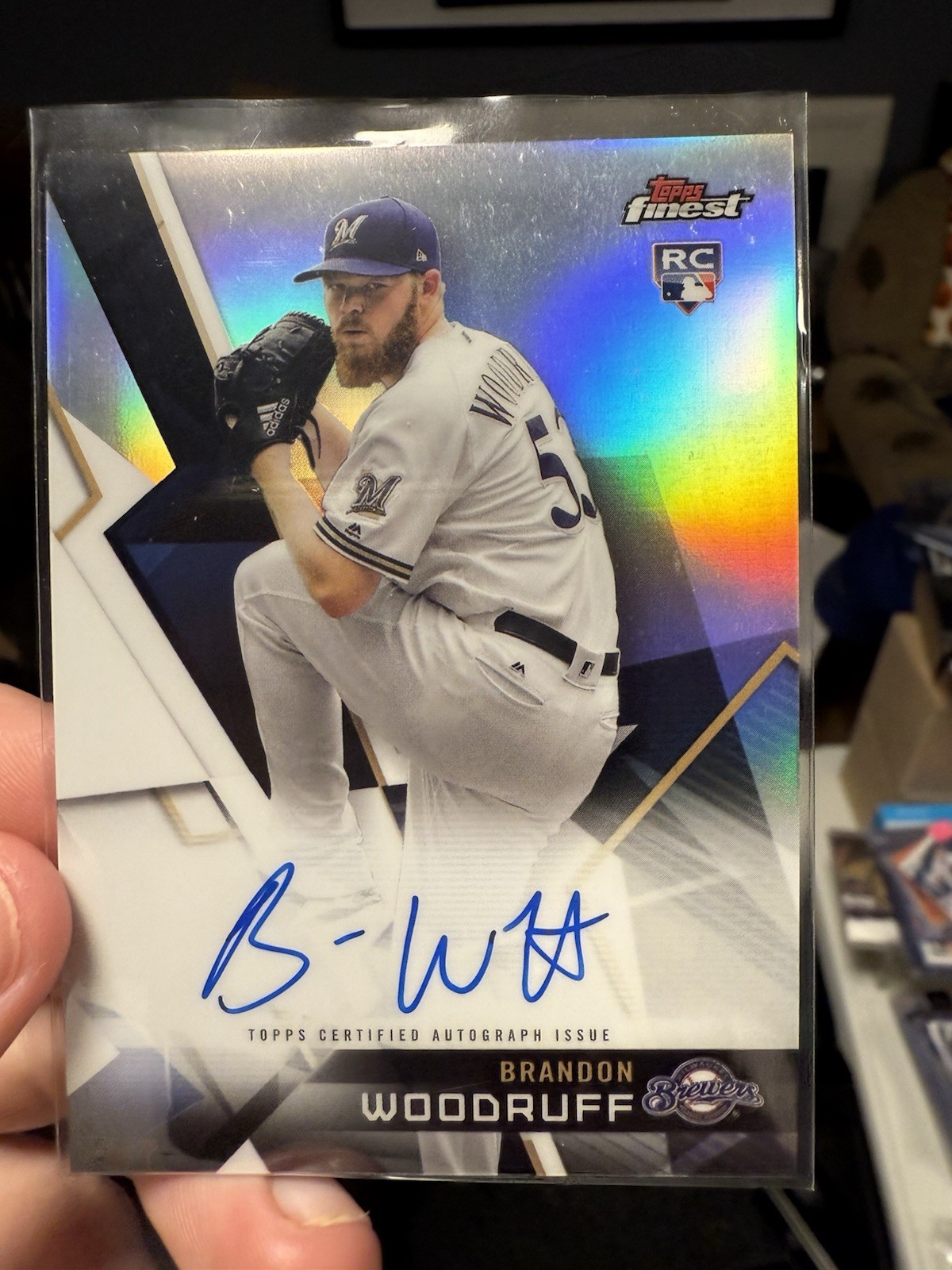 BRANDON WOODRUFF 2018 Topps Finest RC AUTO On Card BREWERS ROOKIE