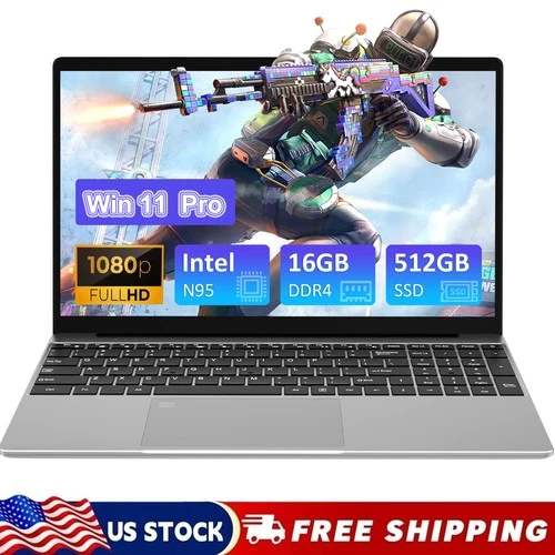 15.6" Laptop Computer 4 Core N95 16GB+512GB Support Fingerprint, WiFi 5, BT 5.0