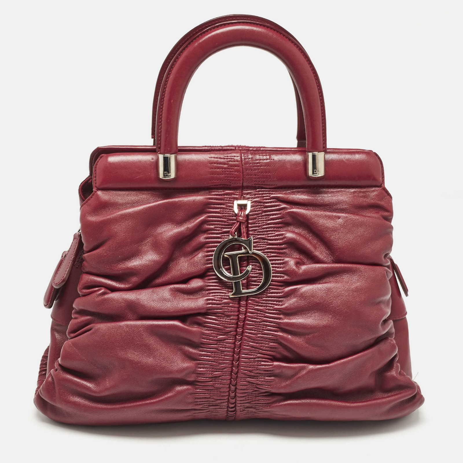 Dior Karenina Burgundy Leather Tote Bag with Frame