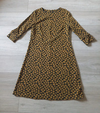 Pomodoro Black & Mustard Circle Print 3/4 Sleeved Tunic Dress Flared Smart UK16