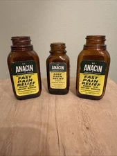 Lot Of 3 Vintage Anacin Amber Glass Bottles Whitehall  Tablets Medicine