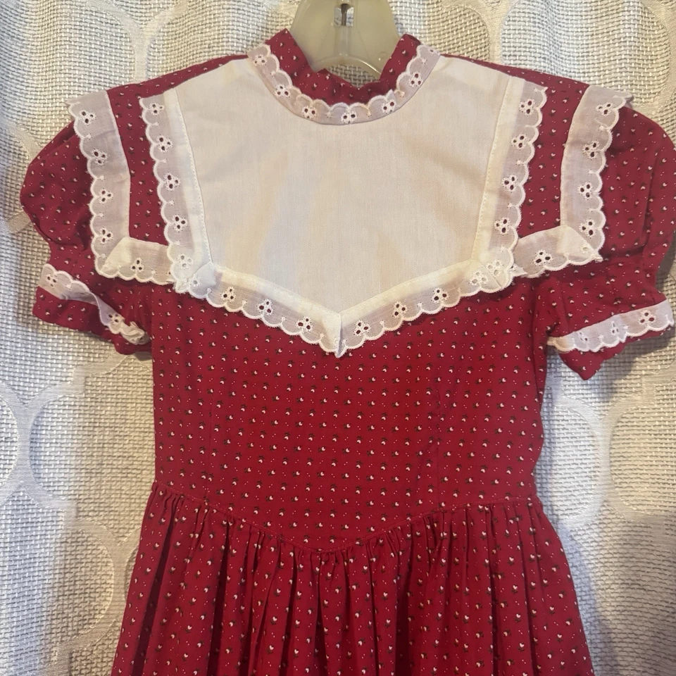 Vintage 90s Dress Girls Size 6/8 Floral Ruffled Prairie Handmade Christmas - Image 3 of 4