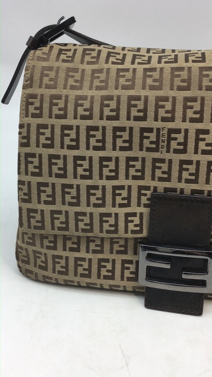 Auth FENDI Mamma Baguette Zucchino Shoulder Bag FF Monogram Canvas