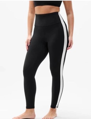 NWT ATHLETA Elation Ultra High Rise Shine Sport Stripe 7/8 Legging Sz S | Black