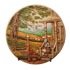 Vintage Byron Molds 3D Hand Painted Farm Scene Plate with Wall Hanger 1980