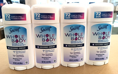 4x Secret Whole Body Deodorant Completely Clean Dry Solid Stick Sensitive 2.4oz