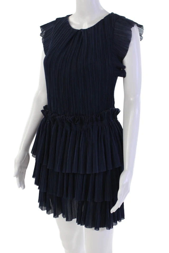 Mini vestido Maje feminino sem mangas pulôver plissado azul tamanho 4 - Imagem 2 de 4