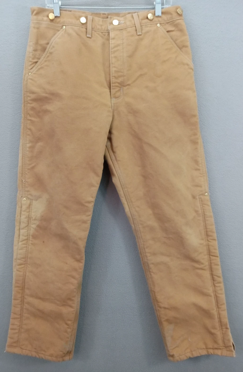 Vintage Carhartt Double Knee Puffer Pants Overalls Ankle Zip Brown Tan READ
