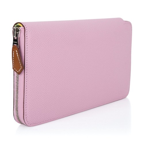 Hermes Wallet Silk' In Classic Mauve Sylvestre Epsom Lthr Jaune Equateur Lining - Picture 7 of 11