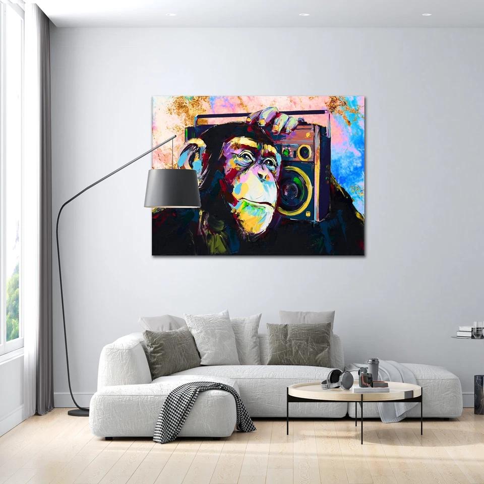 Leinwandbild Poster Acryl Glas Pop-Art Affe Musik bunt Abstrakt Graffiti - Bild 3 von 4