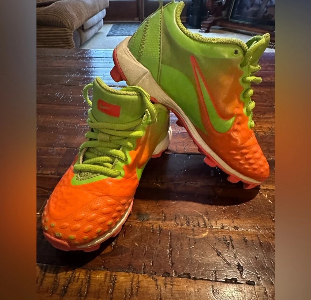 Nike kids soccer cleats shoes 12c Orange Lime Green eBay