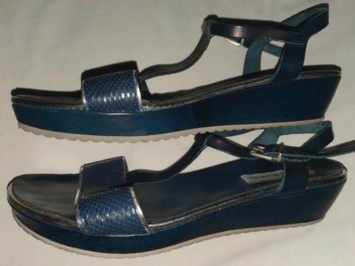 Sergio Romero Wedge Sandals, Genuine Leather, Navy Blue - size 8AU, 39 EU - Picture 7 of 7