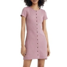 Madewell Womens Casual Button Front Ribbed Short Sleeve Mini Dress XS Rose Pink