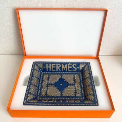 Hermes Sellier Change tray porcelain Ashtray blue plate Vide Poche