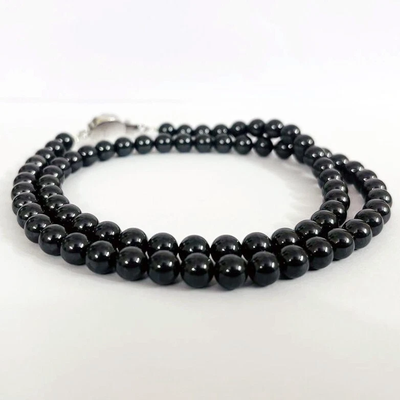 7MM 50.8cm Diamante Negro Collar Liso Cuentas Redondas Calidad AAA Certificado - Imagen 3 de 4