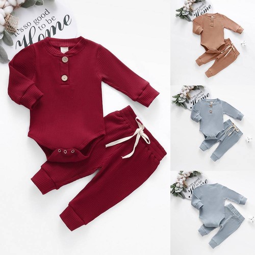 2PCS Newborn Baby Boys Girls Long Sleeve Romper Tops Pants Set Outfit Clothes
