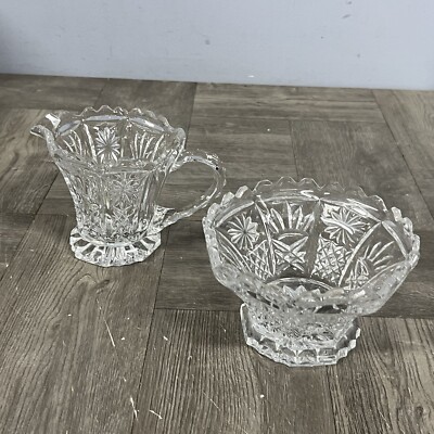 Vintage Cut Glass Crystal Heavy Creamer and Sugar Bowl MCM Fancy New Formal Set