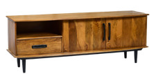 Design Echtholz Mango Holz Stahl TV Board Kommode Elias 152 cm x 55 cm Braun