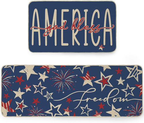 Patriotic Kitchen Mats Sets of 2 ,4Th of July America Liberty Home Decor Kitchen