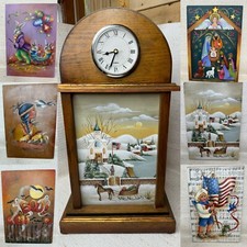 Mantle Clock 19 Hand painted Arts & Crafts Wo...