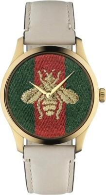 Gucci G-Timeless Women's Bee Dial Leather Band Watch - YA1265009 ($1100 MSRP)