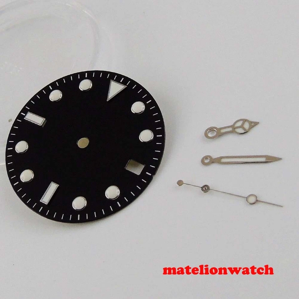 Reloj 28,5mm Negro Estéril Dial Con Manecillas Luminosas Ajuste Movimiento NH35 NH35A Foto 3 de 4