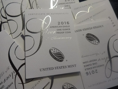 2016 American Silver Eagle  Proof  COA ONLY!!!!!!. no coins !!!!!!