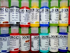 Golden Fluid Acrylic Paints, 1 oz. bottles, flat rate shipping, 85 color options