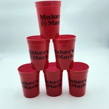 Red Maker’s Mark Bourbon Whisky plastic cup 6 pack Rare Hard to find