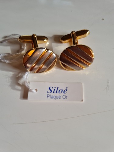 Paire De Boutons De Manchette Plaqué Or Vintage émaillés - Occasion Très Bon état