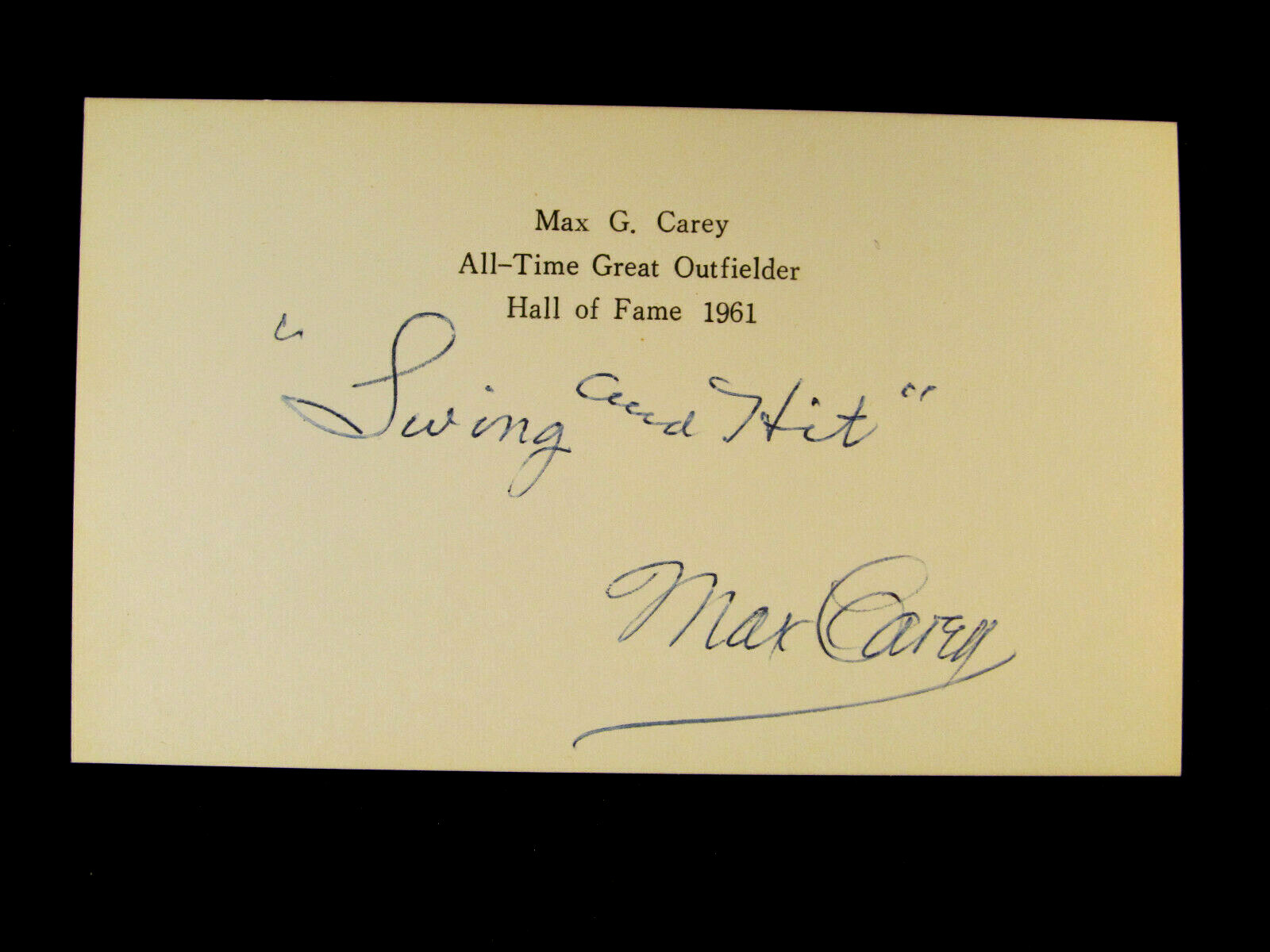 SPECIAL PRINTED 3 BY 5 CARD MAX CAREY BASEBALL HALL OF FAME EBay