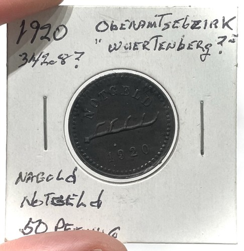 1920 Germany Weimar Republic Wurtemmberg 50 Pfennig Deer Antler Iron Coin