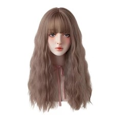 Korean 20 Inch Long Curly Wavy Wigs with Bangs, Heat-Resistant Wigs for Cosplay