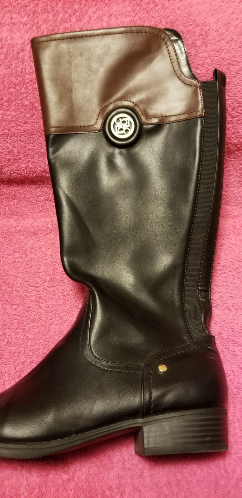 LIZ CLAIBORNE Black Brown Zip Up Knee High Riding Boots Size-10M