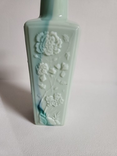 Jim Beam Slag Glass Decanter Vase Liquor Blue Green Aqua Floral Design 10.5" H - Picture 19 of 19